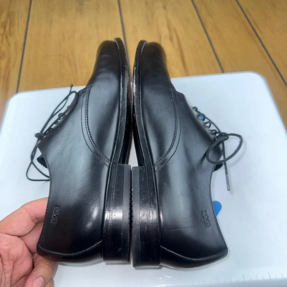 Hugo Boss Mens Black Leather Plain Toe Derby‎ Dress Shoes 8 50200689